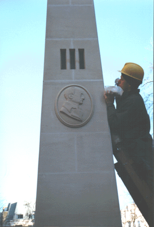 The carved portrait of George Dance, The Younger.