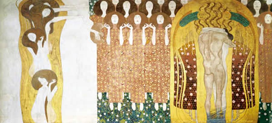 Gustav Klimt, Beethoven Frieze: The Arts, Choir of Angels, and Embracing Couple